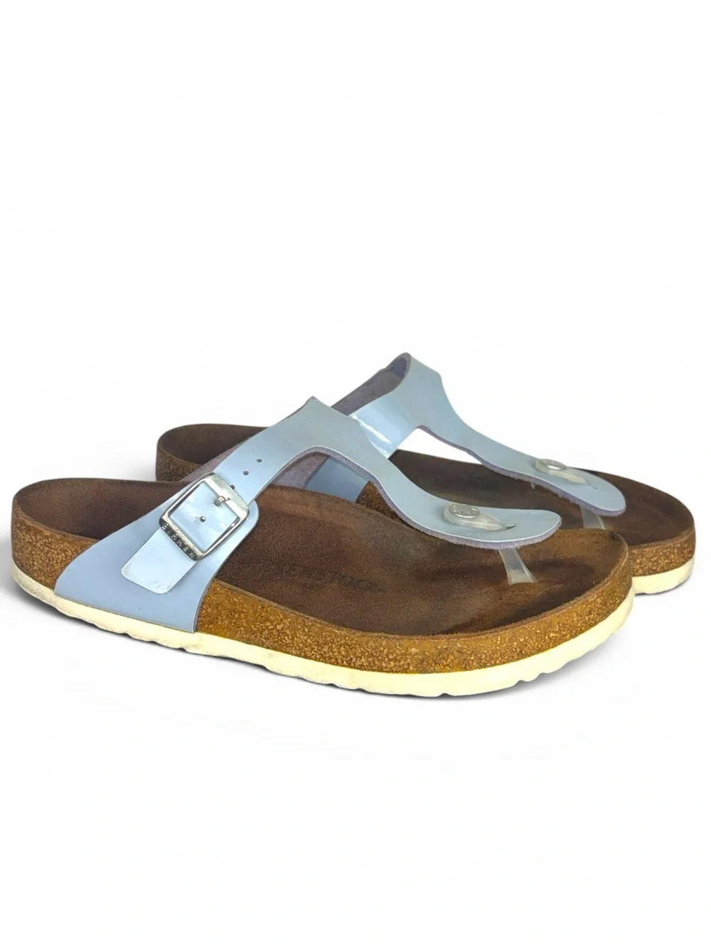 Birkenstock Gizeh Birko-Flor Patent Dove Blue Thong Sandals EU 39/ US 8-8.5